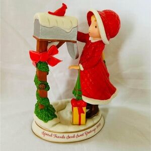 Holly Hobbie Red Holiday Mailbox Figurine - Festive Girl with Present